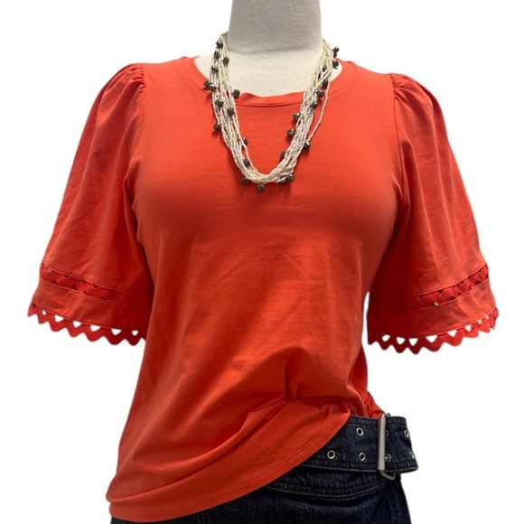 Chico's Orange Ruffled Short Sleeve T-Shirt - Picture 1 of 7